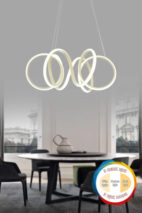 Dekorluna Dolares Krem Modern Sarkıt 3 Renk Işık Salon Mutfak Oda Hol Ledli Avize