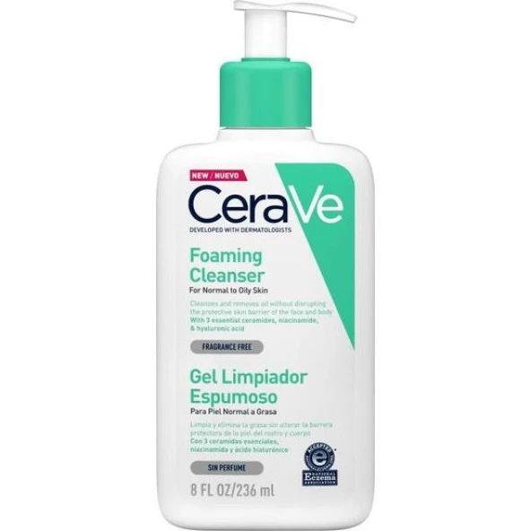 Cerave Köpüren Temizleyici Seramid & Hyaluronik Asit Normal & Yağlı Ciltler Yüz Vücut 236 ml