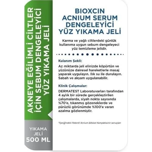 Bioxcin Acnium Sebum Dengeleyici Yüz Yıkama Jeli 500 ml + 500 ml Avantaj Paket - 3