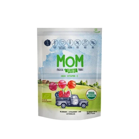 MOM Organik Lolipop (Çilek, Karpuz, Yaban Mersini Ve C Vitamini) 10 Adet
