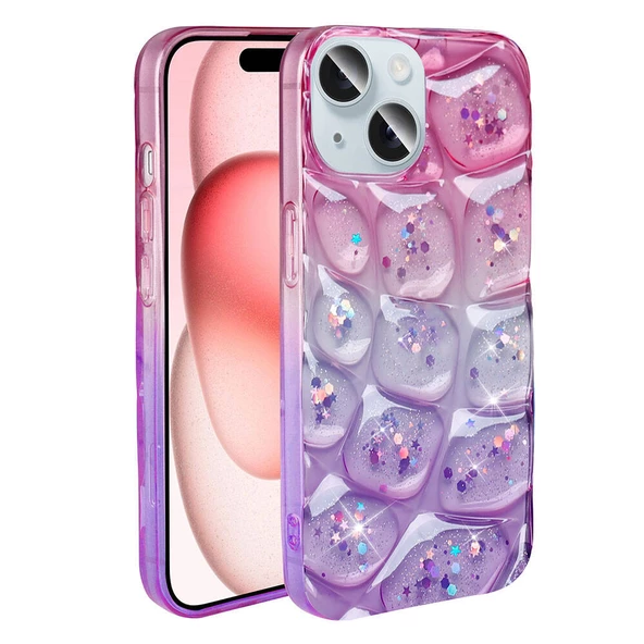 Vendas iPhone 15 Kılıf Simli 3D Desenli Zore Hacar Kapak