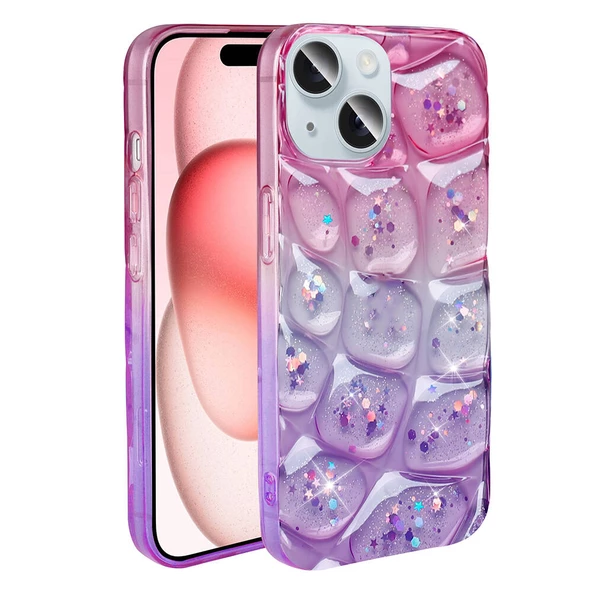 Vendas iPhone 14 Kılıf Simli 3D Desenli Zore Hacar Kapak