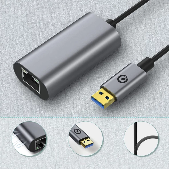 Zore QG03 USB-A to RJ45 USB3.0 Ethernet Dönüştürücü Kablo 1000Mbps 22cm - 6