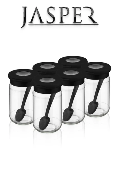 Jasper JPR-0106 6 Adet Stantlı 380ml Kaşıklı Cam Tuzluk Biberlik Baharatlık Seti - 2