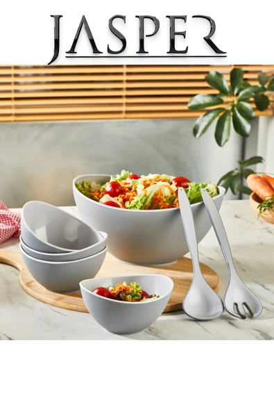Jasper JPR-0112 Açık Gri Çok Amaçlı Lüx 7 Parça Salata Servis Seti Servis Sunum Kasesi Sunum Seti ürün görseli