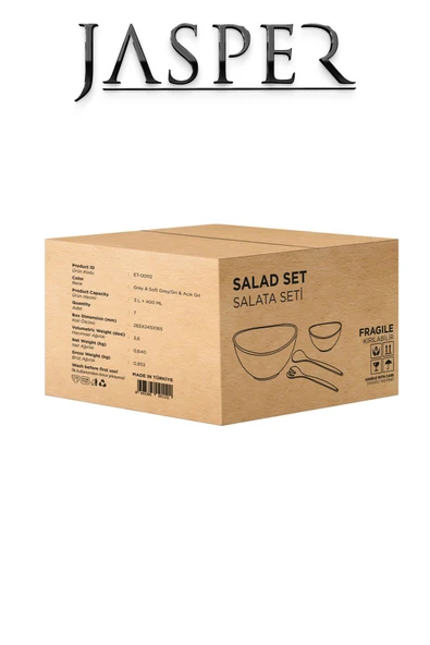 Jasper JPR-0112 Açık Gri Çok Amaçlı Lüx 7 Parça Salata Servis Seti Servis Sunum Kasesi Sunum Seti - 6