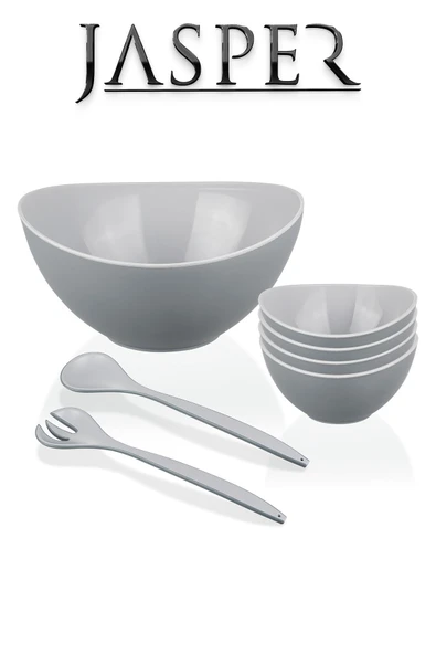 Jasper JPR-0112 Açık Gri Çok Amaçlı Lüx 7 Parça Salata Servis Seti Servis Sunum Kasesi Sunum Seti - 2