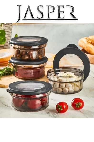 Jasper JPR-0105 Çok Amaçlı 415ml 4 Adet Cam Saklama Kabı Saklama Seti