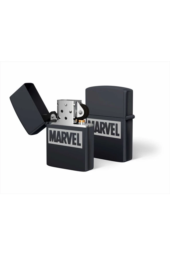 Lazer Kazıma Özel Tasarımlı Marvel Logolu Benzinli Metal Çakmak Lazer Kazıma
