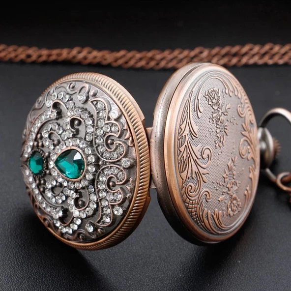 Lüx Zümrüt Renk Taşlı Köstekli Cep Saati SL7357 - 4