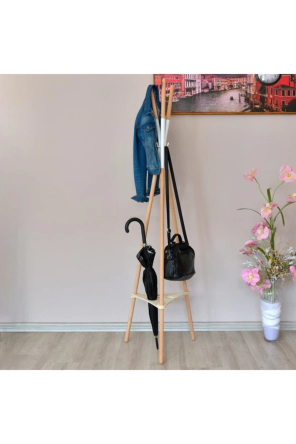 Prado Ayaklı Askılık Ahşap Tasarım Portmanto