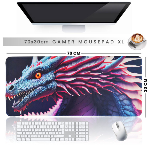 70x30cm Mouse Pad Kaymaz Kauçuk Taban Dikişli Gaming Oyuncu Mousepad Ejderha Büyük Boy XL - 4