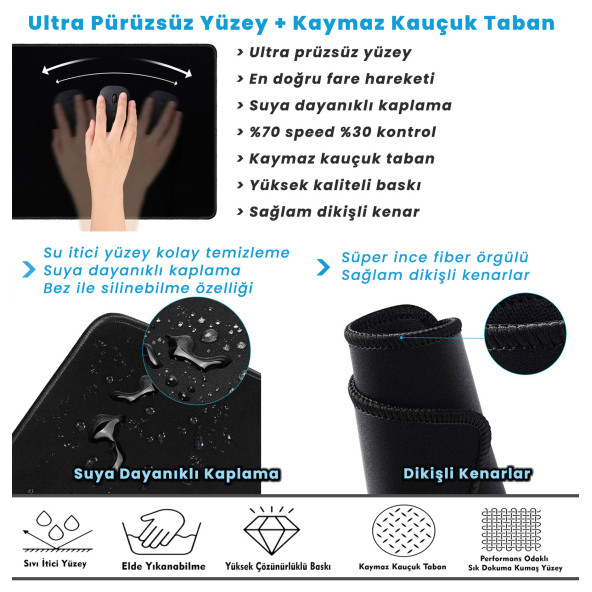 70x30cm Mouse Pad Kaymaz Kauçuk Taban Dikişli Gaming Oyuncu Mousepad Ejderha Büyük Boy XL - 5