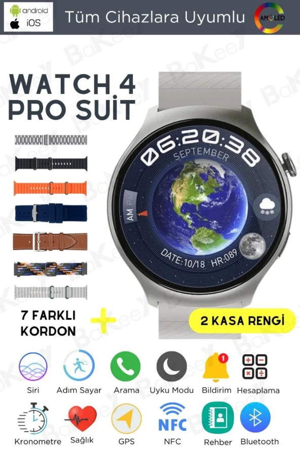 Bakeey Watch 4 Pro Suit 7 Kordonlu Akıllı Saat Tüm cihazlara Uyumlu Sesli Görüşme Nfc Akıllı SaaT