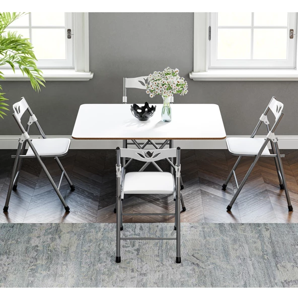 Eportatif 60x90 Beyaz Katlanır Masa ve 4 Adet Sandalye Seti 1129 - Resim 2