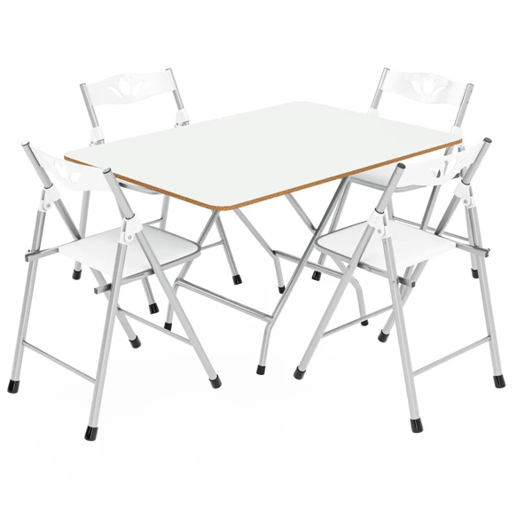 Eportatif 60x90 Beyaz Katlanır Masa ve 4 Adet Sandalye Seti 1129 - Resim 4