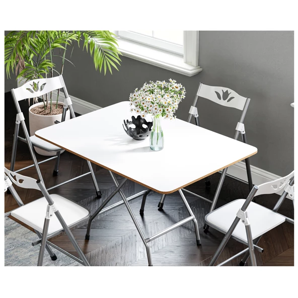 Eportatif 60x90 Beyaz Katlanır Masa ve 4 Adet Sandalye Seti 1129 - Resim 3