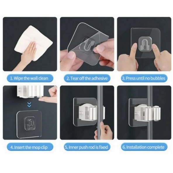 4 Adet Arka Gold Renk Paspas Süpürge Fırça Ve Mop Askısı Sap Tutucu Mop Tutucu - 6