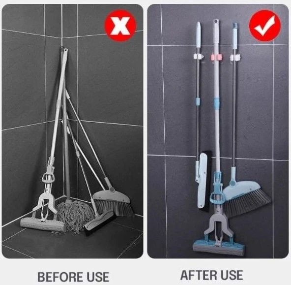 4 Adet Arka Gold Renk Paspas Süpürge Fırça Ve Mop Askısı Sap Tutucu Mop Tutucu - 7