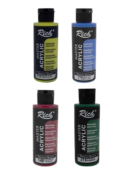 Rich Master Akrilik Boya Set Mavi Yeşil Kırmızı Açık Sarı