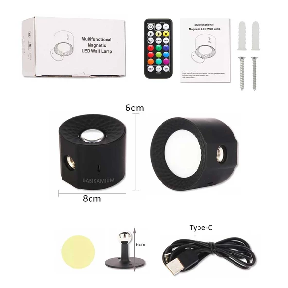 Led RGB Çift Taraflı Şarjlı Kumandalı Duvar Aplik Aydınlatması Siyah - 2