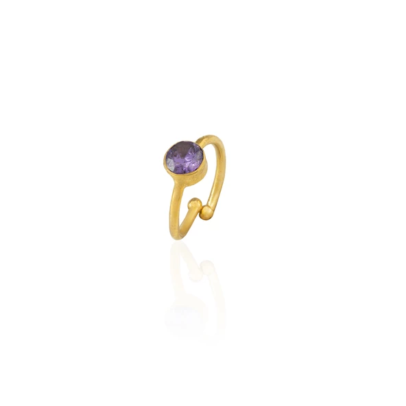 Kadir Jewellery 22 Ayar Altın Kaplama Zirkon Taşlı Ayarlanabilir Kadın Minimal Yüzük - 8