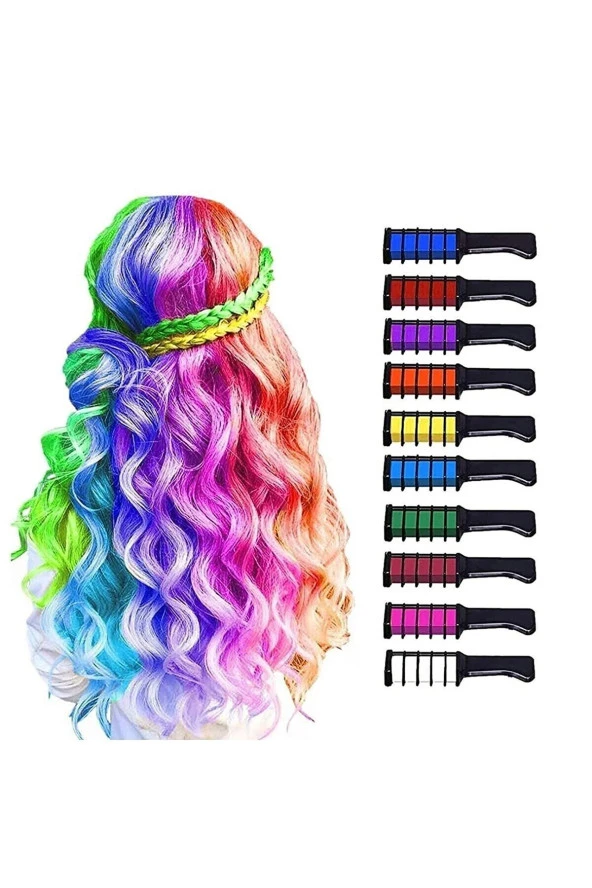 10 lu Renkli Taraklı Saç Tebeşiri Geçici Saç Tebeşir Seti Hair Chalk Saç Boyası Tebeşiri