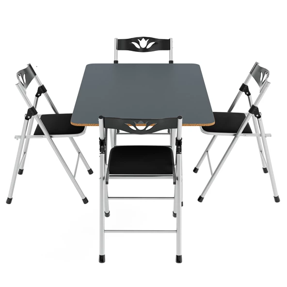 Eportatif 60x90 Füme Katlanır Masa ve 4 Adet Sandalye Seti 1132 - 5
