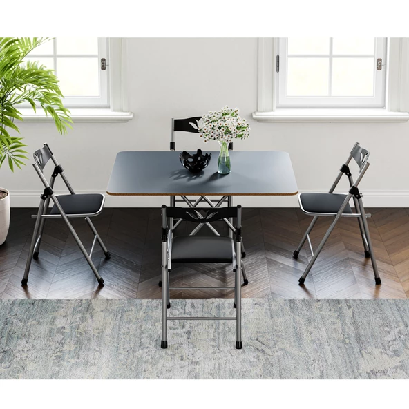Eportatif 60x90 Füme Katlanır Masa ve 4 Adet Sandalye Seti 1132 - 2