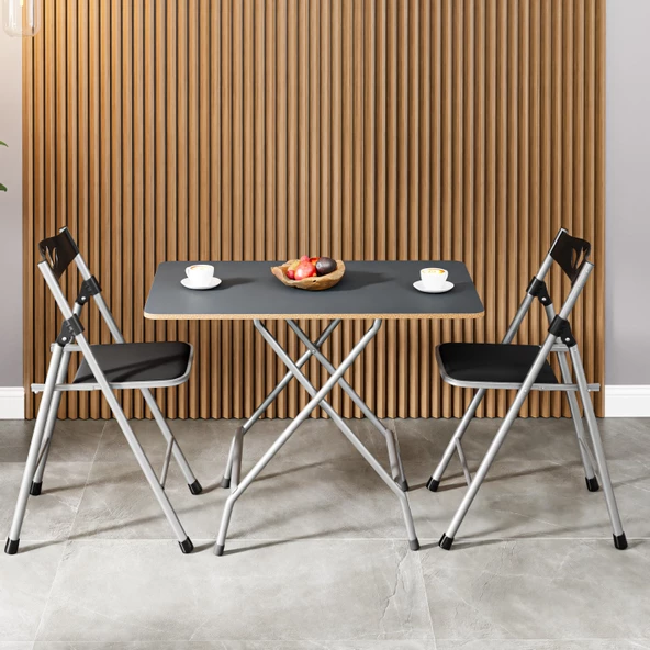 Eportatif 50x80 Füme Katlanır Masa ve 2 Adet Sandalye Seti 1133 - Resim 2