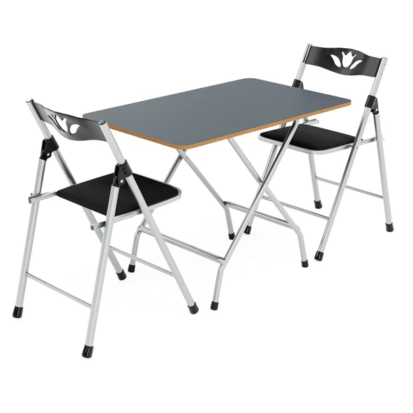 Eportatif 50x80 Füme Katlanır Masa ve 2 Adet Sandalye Seti 1133 - Resim 4