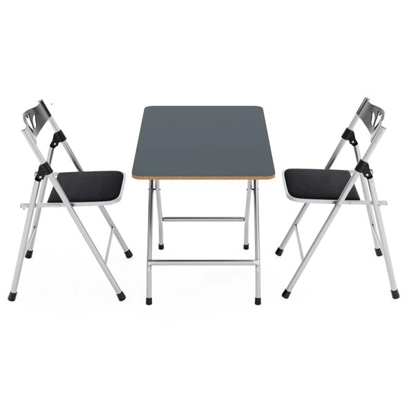 Eportatif 50x80 Füme Katlanır Masa ve 2 Adet Sandalye Seti 1133 - Resim 3