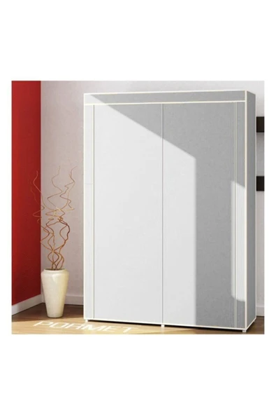 Teknor  2 Bölmeli Plastik Boru Profilli Bez Dolap Ayakkabılık GRİ - 2