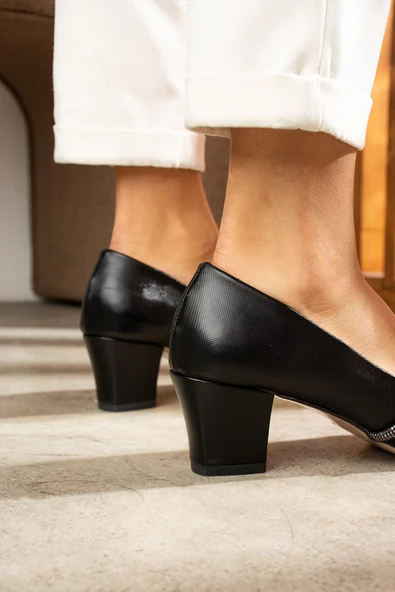 Albishoes Kadın Alçak Ökçe 5,5 cm Günlük Taş Detaylı Abiye Kadın Topuklu Ayakkabı (36-44) - 3