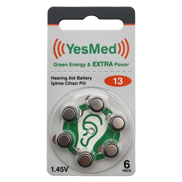 YesMed Extra Power 13 Numara İşitme Cihazı Pili (10 Paket x 6 Adet  60 Adet Pil)