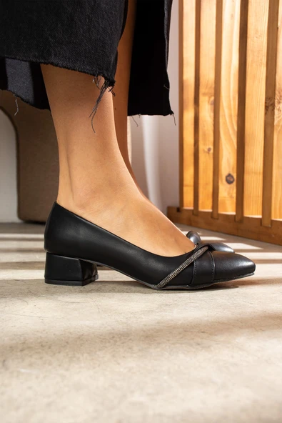 Albishoes Kadın Alçak Ökçe Topuklu 4 cm Sivri Burun Taşlı Abiye Kadın Topuklu Ayakkabı (36-44) - 3