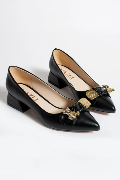 Albishoes Kadın Alçak Topuk 4 cm Sivri Burun Ayıcıklı Abiye Kadın Kare Topuklu Ayakkabı (36-44) - 5