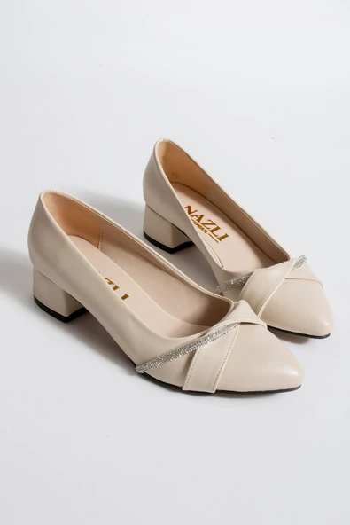 Albishoes Kadın Alçak Ökçe Topuklu 4 cm Sivri Burun Taşlı Abiye Kadın Topuklu Ayakkabı (36-44) - 5