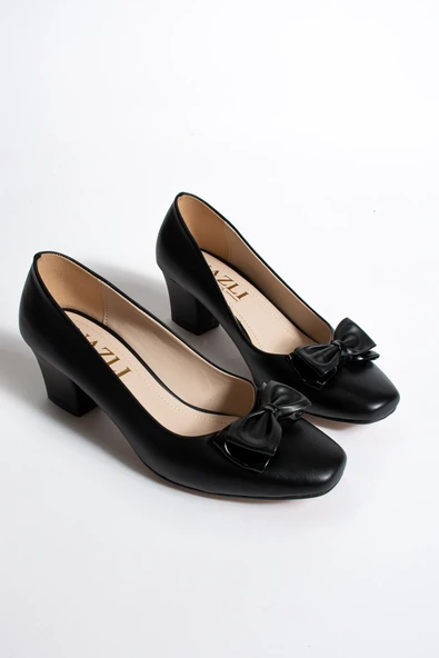 Albishoes Kadın Alçak Ökçe Topuklu 5,5 cm Fiyonklu Abiye Günlük Kadın Topuklu Ayakkabı (36-44) - 5