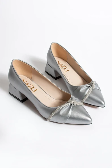 Albishoes Kadın Alçak Topuk 4 cm Sivri Burun Lavazza Taşlı Abiye Kadın Kare Topuklu Ayakkabı (36-44) - 5