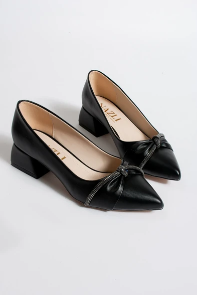 Albishoes Kadın Alçak Topuk 4 cm Sivri Burun Lavazza Taşlı Abiye Kadın Kare Topuklu Ayakkabı (36-44) - 5
