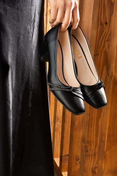 Albishoes Kadın Alçak Ökçe Topuklu 5,5 cm Stiletto Taşlı Abiye Günlük Kadın Topuklu Ayakkabı (36-44) - 4