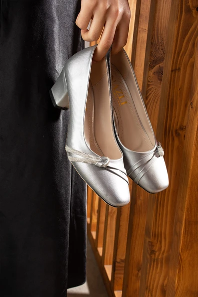 Albishoes Kadın Alçak Ökçe Topuklu 5,5 cm Stiletto Taşlı Abiye Günlük Kadın Topuklu Ayakkabı (36-44) - 4