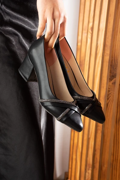 Albishoes Kadın Alçak Topuklu 5,5 cm Sivri Burun Stiletto Taşlı Abiye Kadın Topuklu Ayakkabı (36-44) - 4