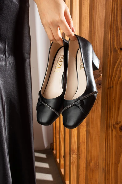 Albishoes Kadın Alçak Ökçe Topuklu 5,5 cm Stiletto Taşlı Abiye Kadın Topuklu Ayakkabı (36-44) - 4