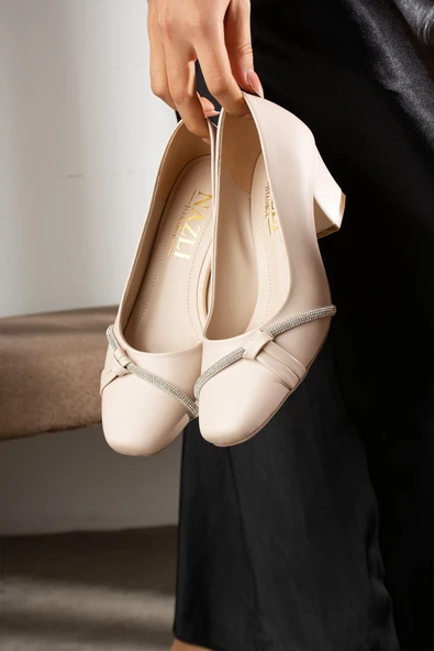 Albishoes Kadın Alçak Ökçe Topuklu 5,5 cm Stiletto Taşlı Abiye Kadın Topuklu Ayakkabı (36-44) - 4