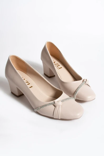Albishoes Kadın Alçak Ökçe Topuklu 5,5 cm Stiletto Taşlı Abiye Kadın Topuklu Ayakkabı (36-44) - 5