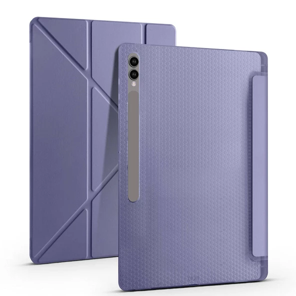 Galaxy Tab S9 Ultra Kılıf Zore Tri Folding Kalem Bölmeli Standlı Kılıf