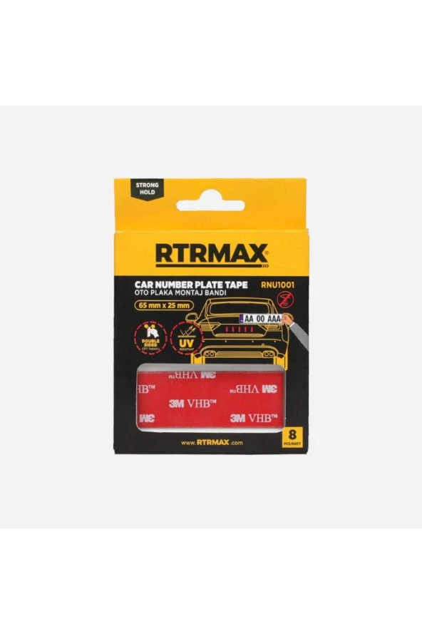 Rtrmax Çift Taraflı Oto Plaka Montaj Bandı 8 Adet 65 Mm * 25 Mm Rnu1001