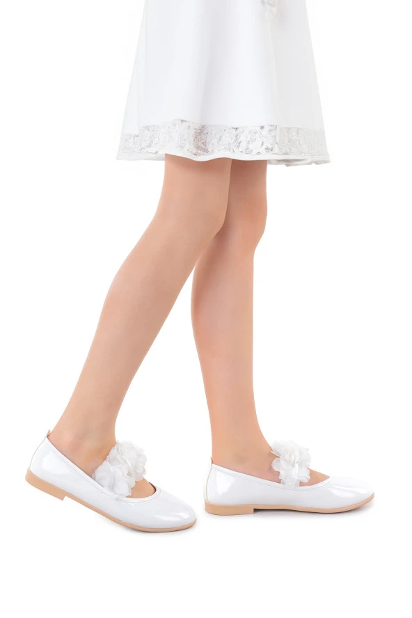 Kiko Kids Cilt Rugan Kız Bebek Babet Ayakkabı Arç 02 Beyaz